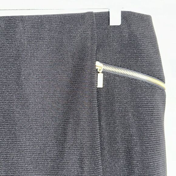 Alfani 14 Modern Edge Deep Black Ribbed Gold Tone Zip Details Pencil Skirt NWT - Picture 4 of 12